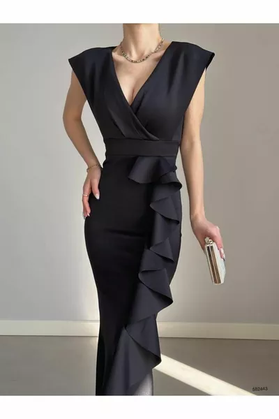 الخامس الرقبة انتفخ ماكسي طول مساء اللباس