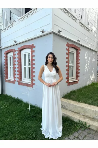 Blues Low-Cut Evening Dress WHITE