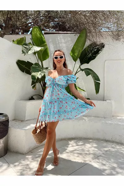 Рокля с флорални детайли Джиджи - синя