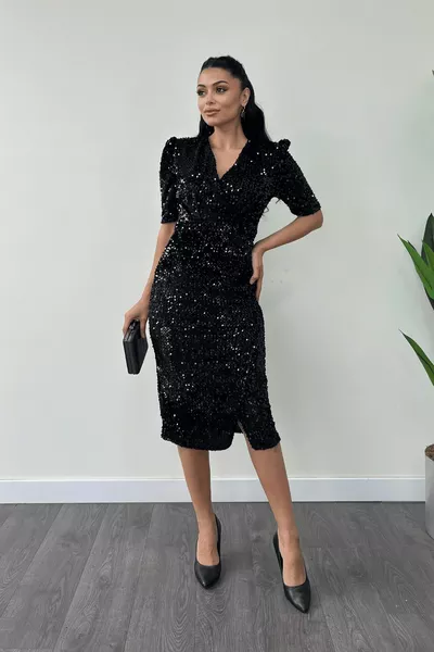 Abito giacca di paillettes in velluto - Nero