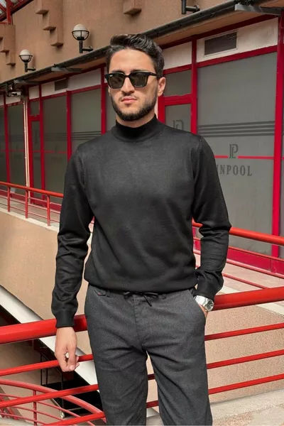 Maglione da uomo, slim-fit, stile Old Money, a collo alto mezza altezza