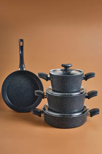 Defne Biogranit  7-teiliges Topf- und Pfannenset Schwarz