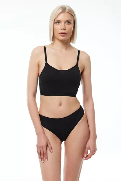 حزمة نسائية من قطعتين سروال داخلي ضيق من المودال باللون الأسود 