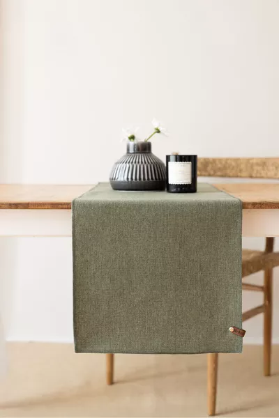 Solen | Chemin de table kaki effet lin anti-taches  x  cm