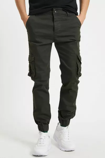 Men's Khaki Jogger Pants with Elastic Cuffs