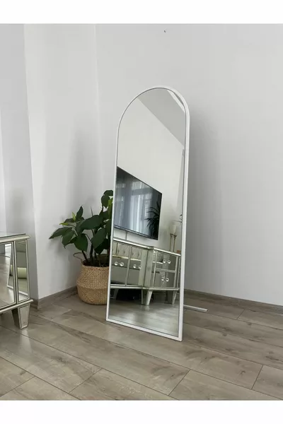 مرآة طولية بقاعدة بيضاوية بإطار معدني أبيض  سم