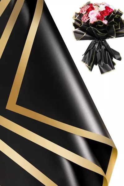 Опаковъчна хартия за цветя черна с златисти ръбове 4 броя за изкуствени цветя, сухи цветя и свежи цветя