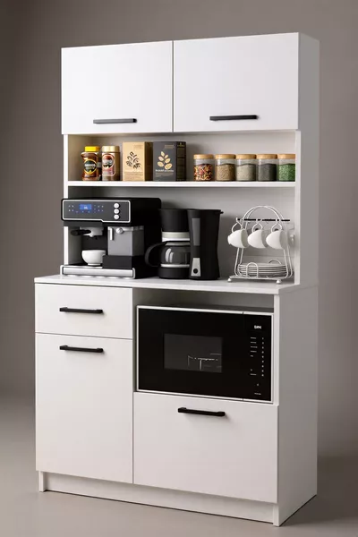 خزانة ركن القهوة بيضاء