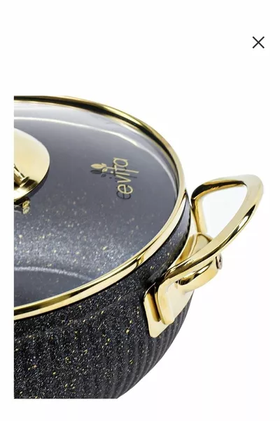 Set di 7 Pentole in Granito con Coperchio in Vetro, Colore Oyster Gold