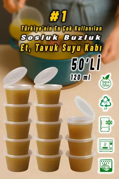  Adet Sızdırmaz  ml Mini Saklama Kabı Sosluk Buzluk Kabı, Et Suyu, Kemik Suyu, Sos Kabı Mutfak