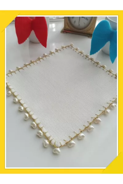 Kahve yanı kalp incili sunum pecete 3 adet