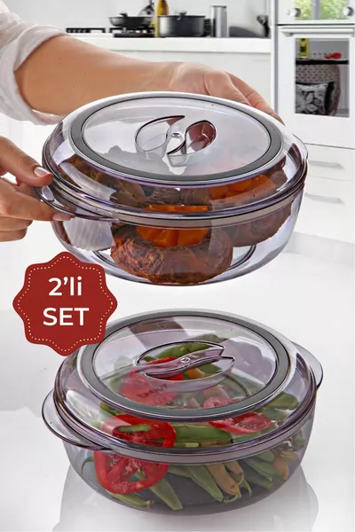 2er Set runde Acryl-Aufbewahrungsbehälter - Lebensmittelaufbewahrungsbehälter 1,7 Liter