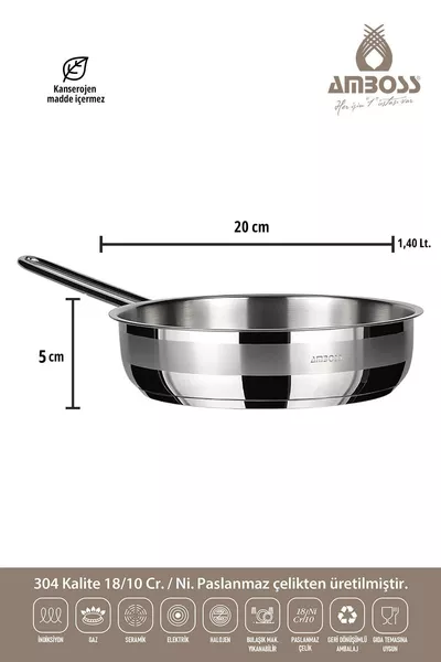 Комплект тигани Maestro 2 части, съвместими с индукция, от неръждаема стомана без капак