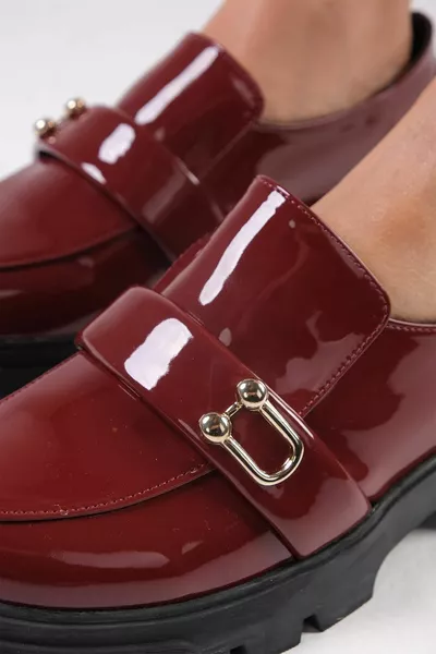 كاتي بورجوندي اللون سميكة وحيد المرأة أحذية المتسكع