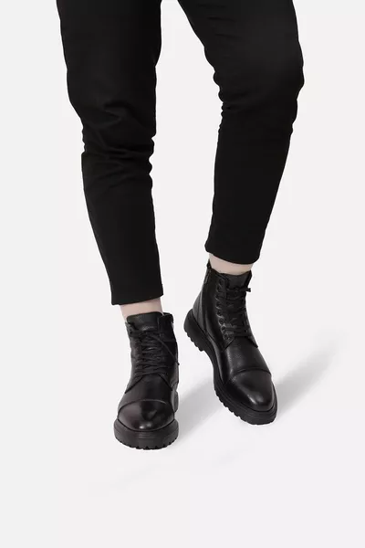  Cuir véritable Eva Semelle Zippé Lacet Détaillé Bottes Postales Hommes