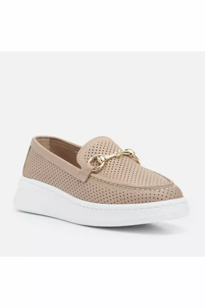 Mocassins en cuir véritable naturel pour femmes
