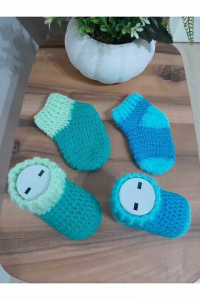 Handgestrickte Baby Mädchen Jungen Stiefeletten 0-6 Monate 2er Set