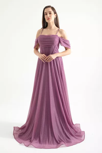 المرأة الخزامى حزام بريق طويل فستان مساء واسعة