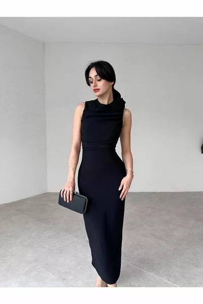 Damen Krawatte Neckholder Rücken Tief ausgeschnittenes Abendkleid mit Rosendetail