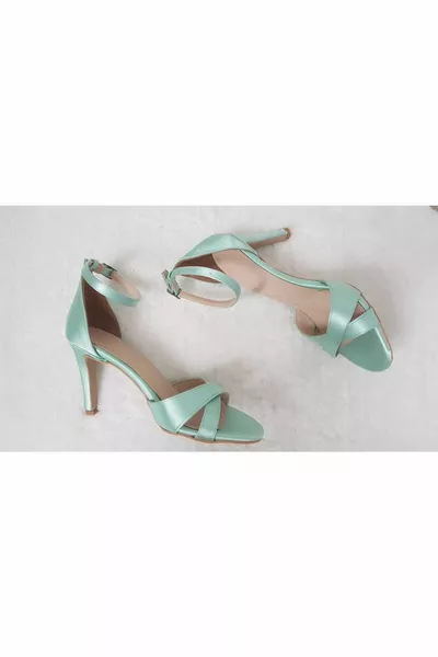 Black Satin Cross Band Slim Heel Single Band Women Heels