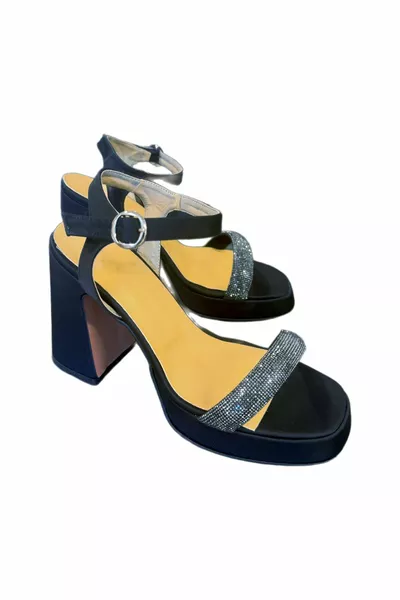 المرأة حزام الحجر الأسود منصة سميكة الكعب أحذية المساء