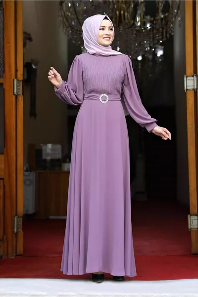 نسائي وردي (ROSE) Gigot الأكمام رايات حزام مساء اللباس 