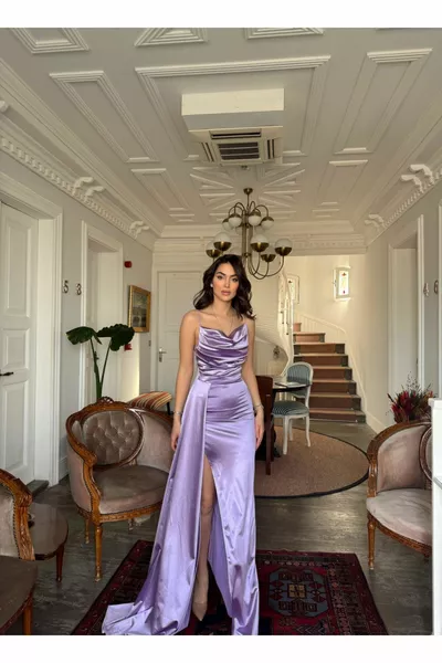 Allyso Degaje طوق شق مساء اللباس LİLA