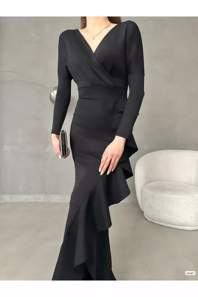 بسط سكوبا النسيج أسود اللون دولاب الموازنة مفصلة طويلة الأكمام مساء اللباس  