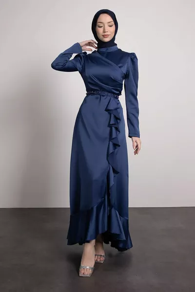 Вечерние платья хиджаб с поясами и камнями