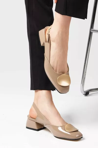 كارولين المنك اللون براءات الاختراع والجلود مفتوحة الظهر المرأة الكعب القصير