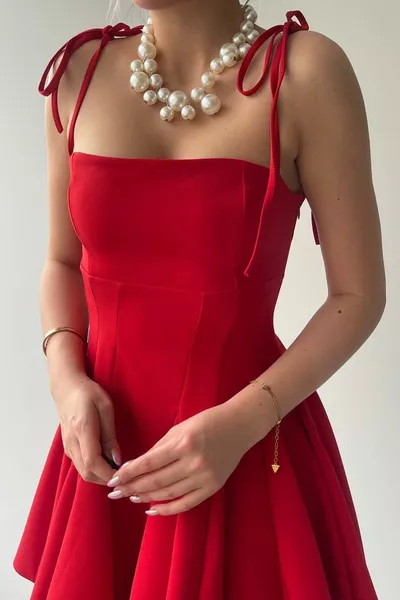 Атласная ткань галстук тонкий бретель спереди цанга принцессы вырез красное вечернее платье 