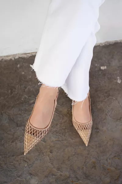 جوي عارية شبكة مفصلة كعب المرأة