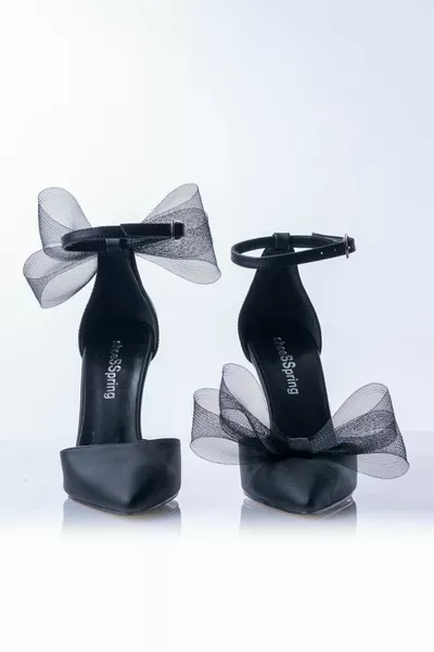 Zwarte strik 8 cm Schoenen met Hakken