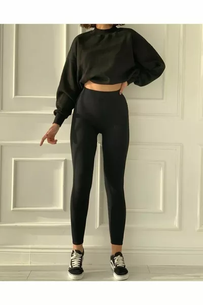 Legging en velours côtelé noir pour femme