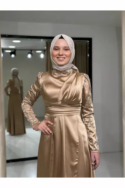 Gold Stars Nuova Stagione Hijab Sera Elegante Abito Abiti Da Sera 