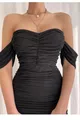Stretchy Tulle Fabric Lined Padded Draped Black Strapless Evening Dress Black Graduation Dress 