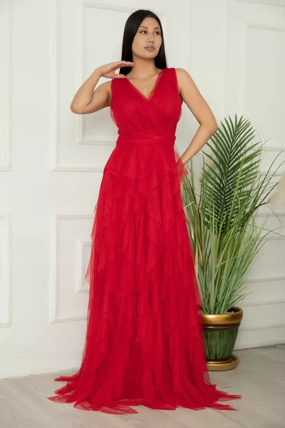  Abito da sera lungo doppiopetto con volant