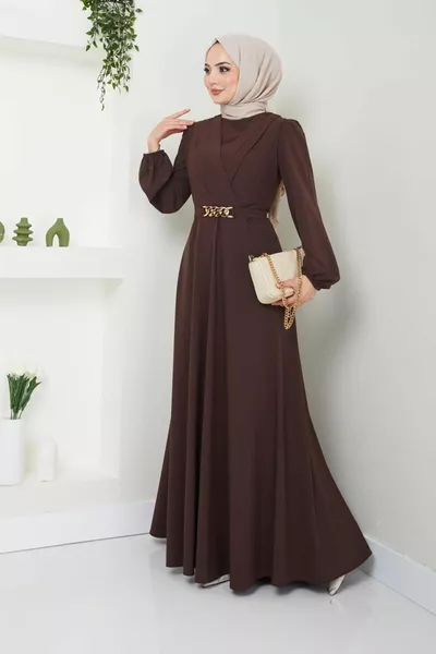 рокля за хиджаб с верижен колан КАФЕ