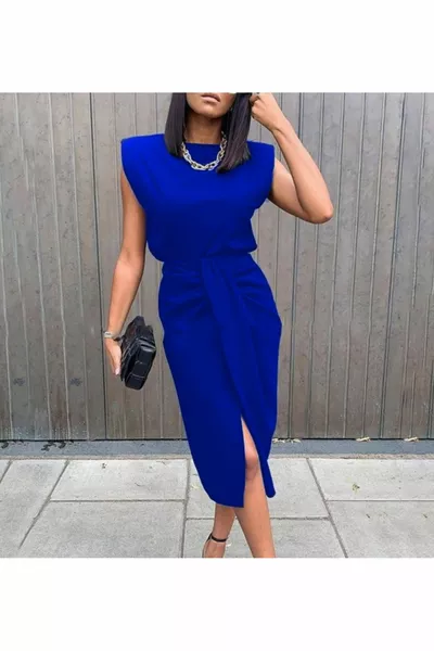 Top imbottito senza maniche, coulisse inferiore fessura con cerniera posteriore in crêpe gonna camicetta set