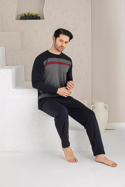 Pièce pour hommes à manches longues peigné tissu de saison Ensemble de pyjama de saison