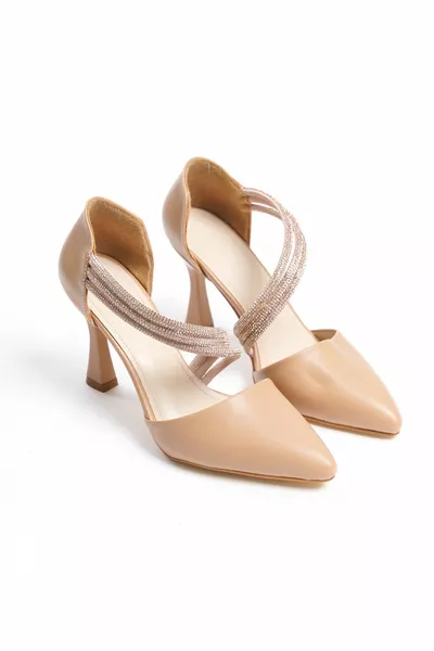 المرأة حجر فيلت أحذية السهرة ذات الكعب العالي