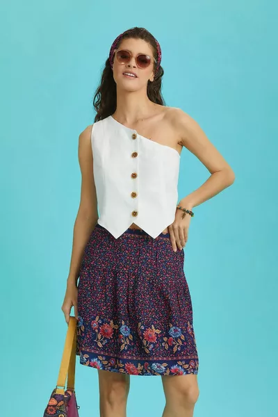 Mini-jupe bohème élastique en tissu floral juteux