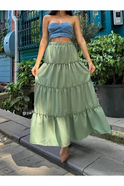 Каки Основна плисирана дамска дълга пола 