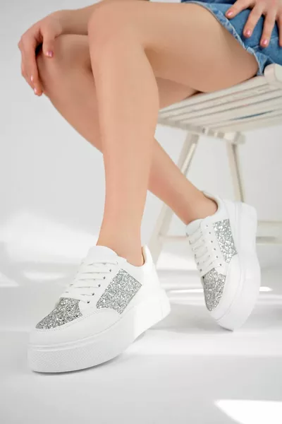 White Women's Shoes with Padding Sole Stones