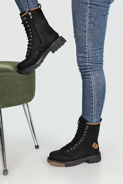 Feles Rubber Sole Long Postal Bottes Femme NOIR