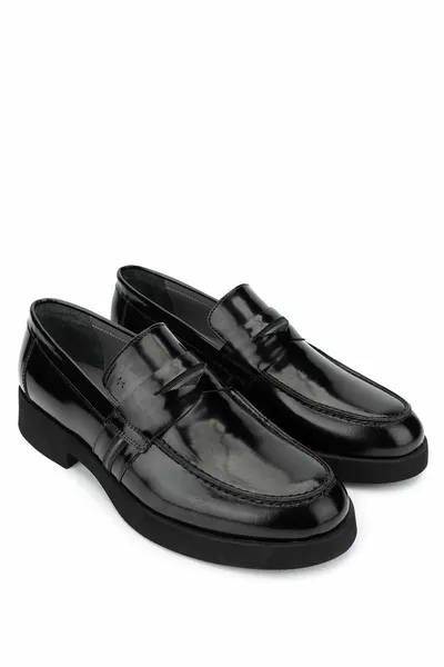 الرجال جلد طبيعي أسود فتح أحذية المتسكع