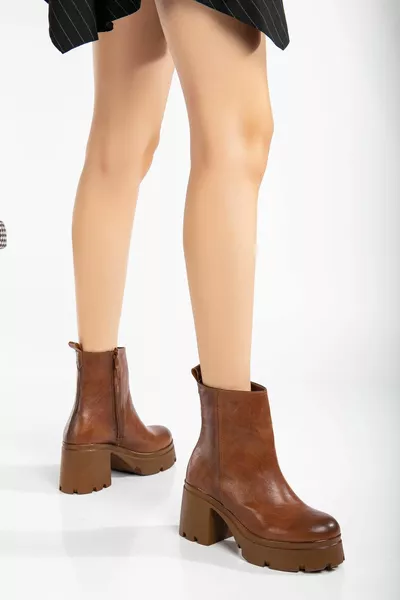 أحذية بكعب المرأة منصة تان شقة سستة