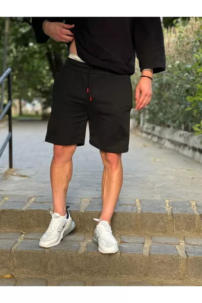 Herenkorte broek Slim Fit Pasvorm Katoen Zwart