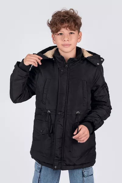 معطف فتيان للجسم مع جيوب مزدوجة مبطن وداخل بولار -z