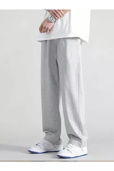 Gray Oversized Seasonal Double-Layer Sweatpants